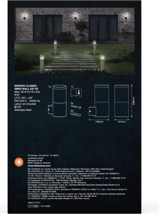Image du produit Ledvance Endura Classic Ebro Wall E27 Acier inoxydable (E27, IP44)
