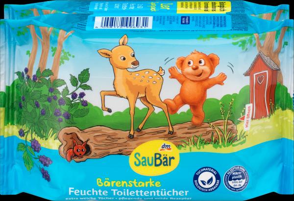dm SauBär Moist toilet tissues Bear Strong (2x60 pcs) (120 Piece)