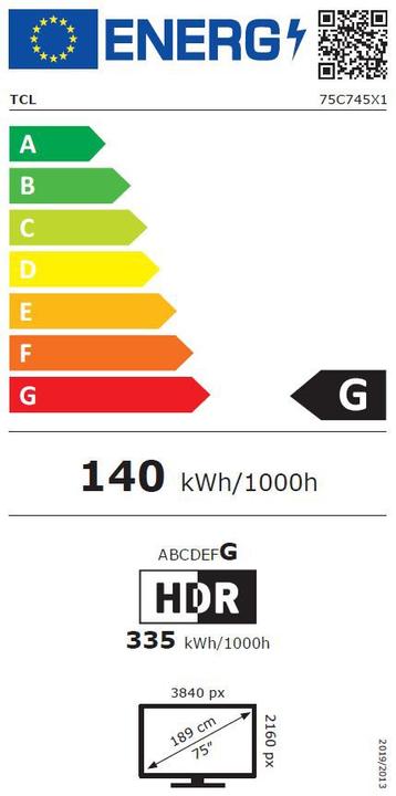 Energy Label TCL 75C745 (75", QLED, 4K, 2023)