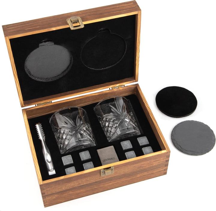 Actual product image Gourmeo 8 Whiskey stones in wooden box L, 2 glasses (Whisky stones)