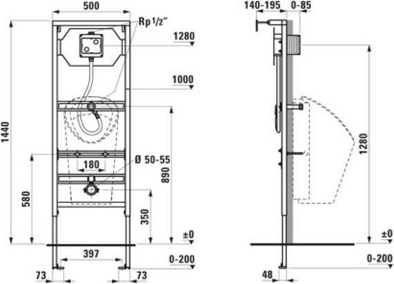 Immagine prodotto Laufen Sistema di installazione CU2 per orinatoi, senza comando integrato, piede regolabile in altez