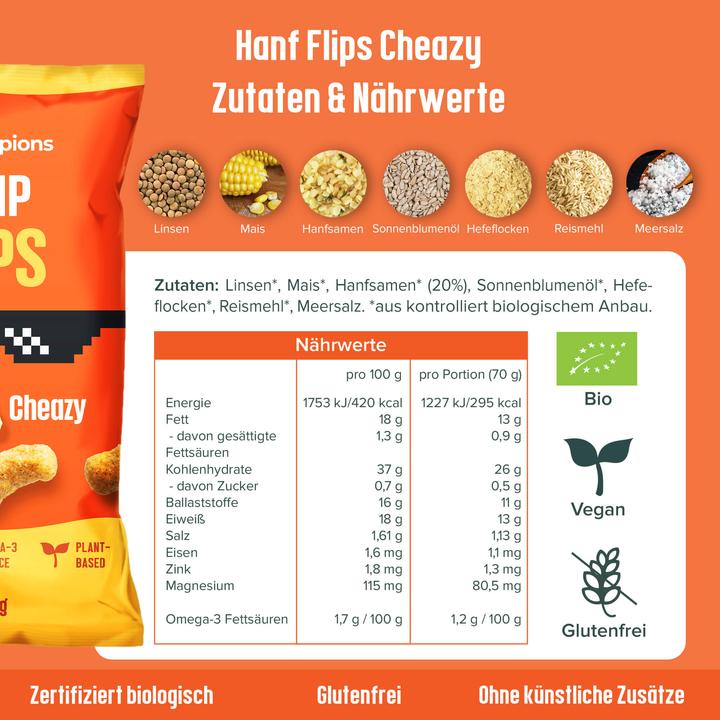 Nährwerte und Zutaten Hempions Bio Hanf Flips Cheazy (70 g)