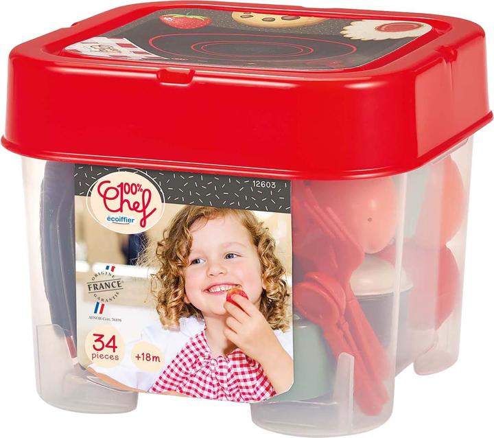 Actual product image Ecoiffier 100 % Chef-Essset mit Spiellebensmitteln, 34-teilig.