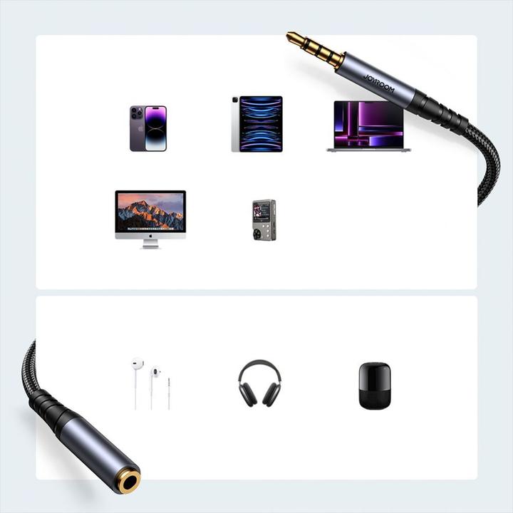 Produktbild Joyroom Stereo-Audiokabel AUX 3,5 mm Miniklinke (männlich) – Miniklinke (weiblich) 1,2 m schwarz (SY (1.20 m, Verlängerung)
