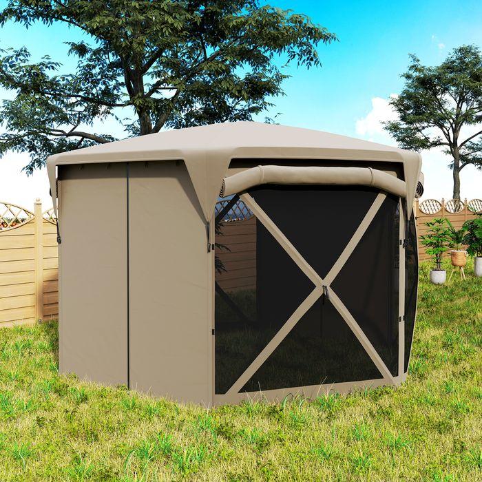 Immagine prodotto Swisshandel24 Faltpavillon sechseckig ca. 3,5x3m mit abnehmbaren Dach Wasserdicht, Khaki (345 cm, 300 cm)
