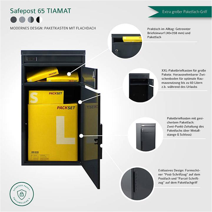 Produktbild SafePost 65 TIAMAT Paketbox silber/anth. + 8 Schl.