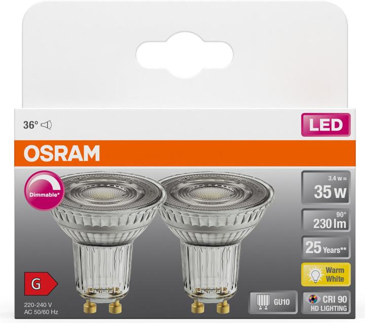 Productafbeelding Osram LED SUPERSTAR PAR16 35 36 3,4 W/2700 K GU10 DIM (GU10, 3.40 W, 230 lm, 2 x, G)