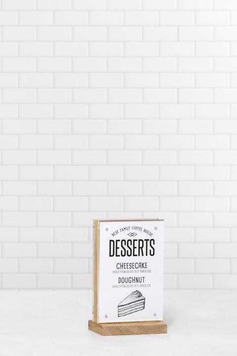 Valeurs nutritives et ingrédients Europel Présentoir de table Deluxe, DIN A6 vertical, socle en bois (A6)