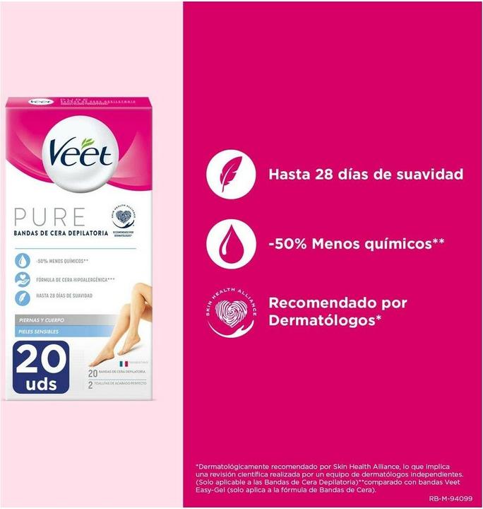 Actual product image Veet BANDAS DE CERA depilatorias corporales pure piel sensible 20 u (20 x)
