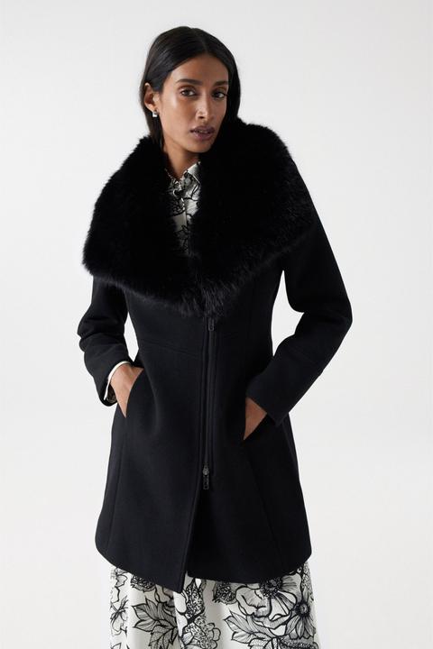 Salsa Jeans Wollmantel Wool Coat With Fur Collar