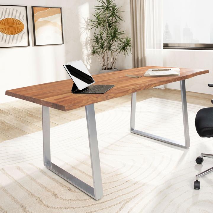 Actual product image FineBuy Acacia desk solid wood metal office desk computer desk tree edge