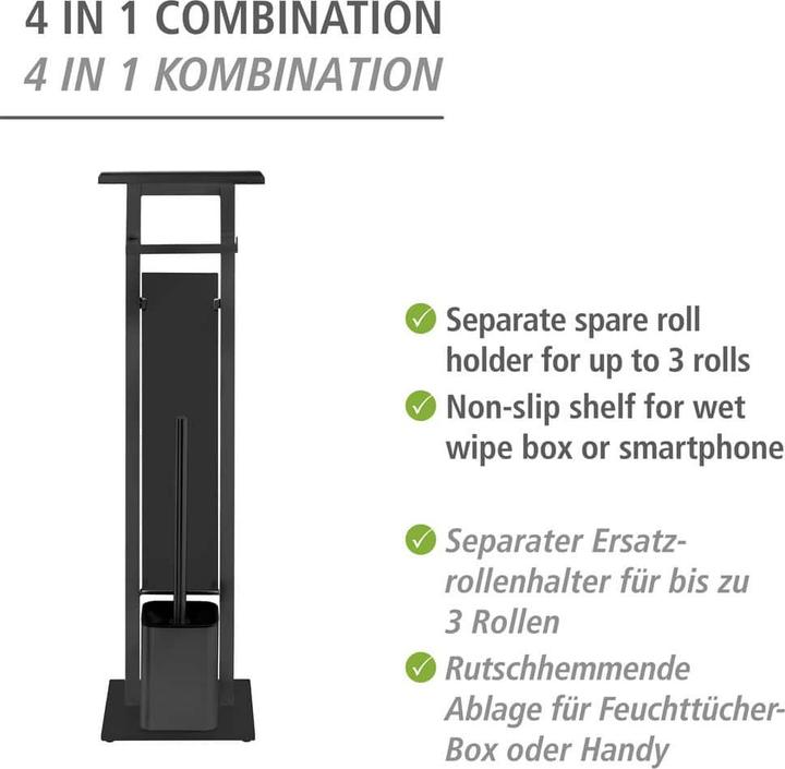 Image du produit Wenko Garniture de WC sur pied Mod. Debar avec tablette Noir en acier inoxydable