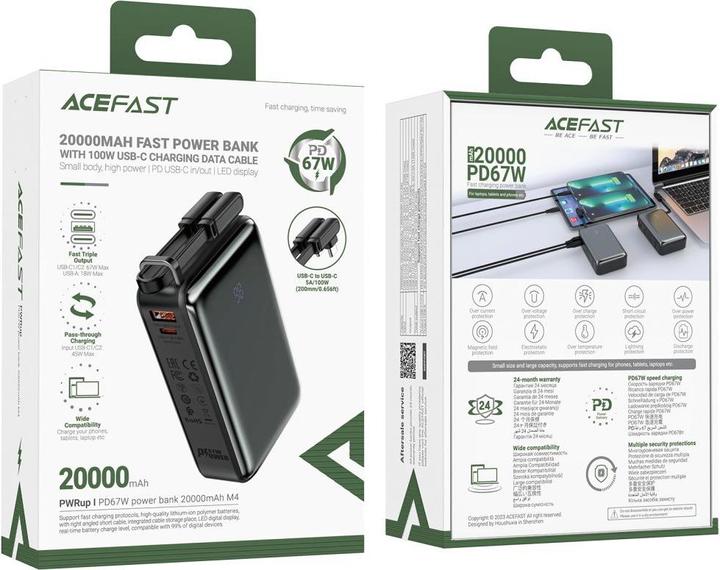 Actual product image Acefast M4 PD 67W 20000mAh Powerbank with built-in cable - black (20000 mAh, 67 W, 67 Wh)