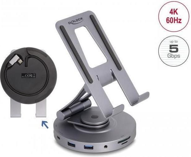Produktbild Delock Tablet und Notebook Dockingstation 4K mit integrierter Halterung - HDMI / USB / Hub / SD / Mi (USB-C, 2 Ports)