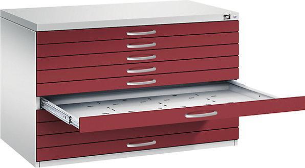 Productafbeelding C+P Tekenkast, DIN A1, 10 laden, hoogte 760 mm, lichtgrijs / robijnrood