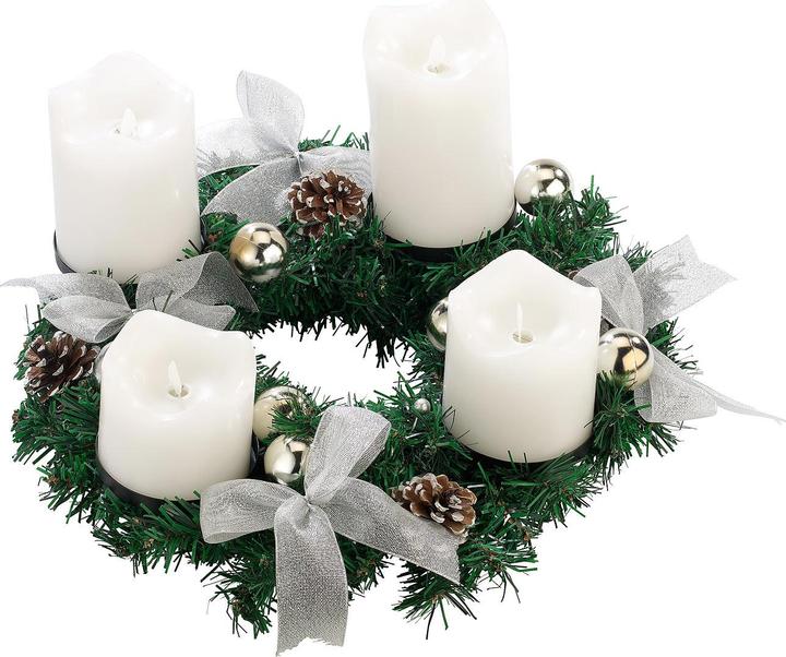 Actual product image Britesta Advent wreath, silver, 4 white LED candles with moving flame (30 x 7.5 x 10 cm)