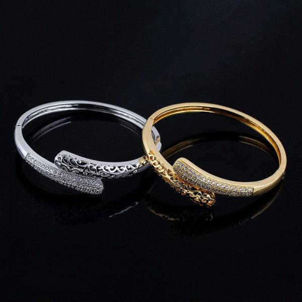 Actual product image Hermex LUXURY Platinum Plated Bangle Bracelet Charms Zirconia - Platinum (Copper-nickel alloy)