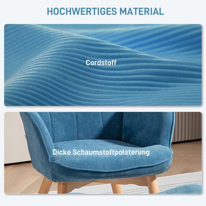 Image du produit Swisshandel24 Sessel mit Hocker, Ohrensessel mit Hoher Rückenlehne, Holzbeine, Cord, Blau