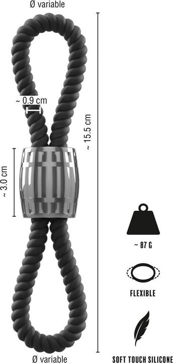Actual product image Rebel Heavy Rope Cock Strap with two Loops (5.50 cm)
