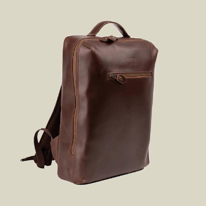 Buckle & Seam Leder Rucksack Mik Braun/Blau