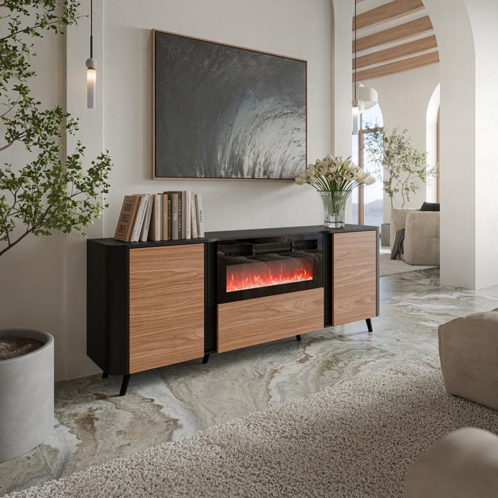 Image du produit Cama Commode Volare 200 x 39 x 75 cm noir/noyer + cheminée (200 x 39 x 75 cm)