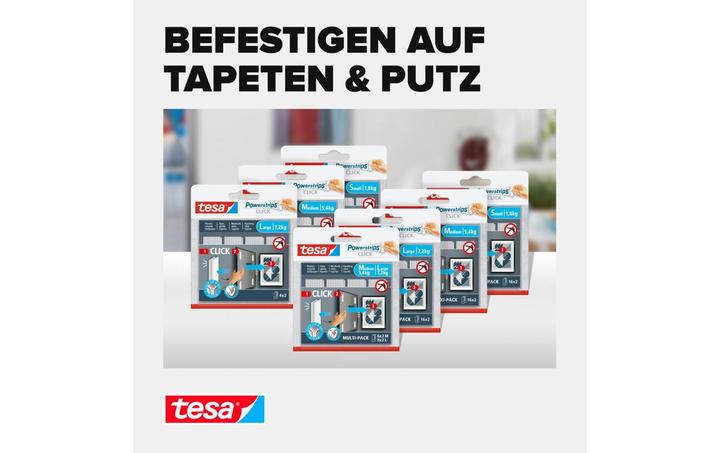 Produktbild tesa Powerstrips CLICK - Klett-Klebepads - Bilder aufhängen ohne Bohren - Large 7,2kg - 4 x 2 Stück (7.20 kg)