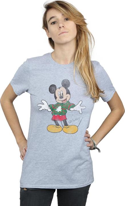 Actual product image Disney Womens/Ladies Mickey Mouse Christmas Jumper Cotton Boyfriend T-Shirt (M)