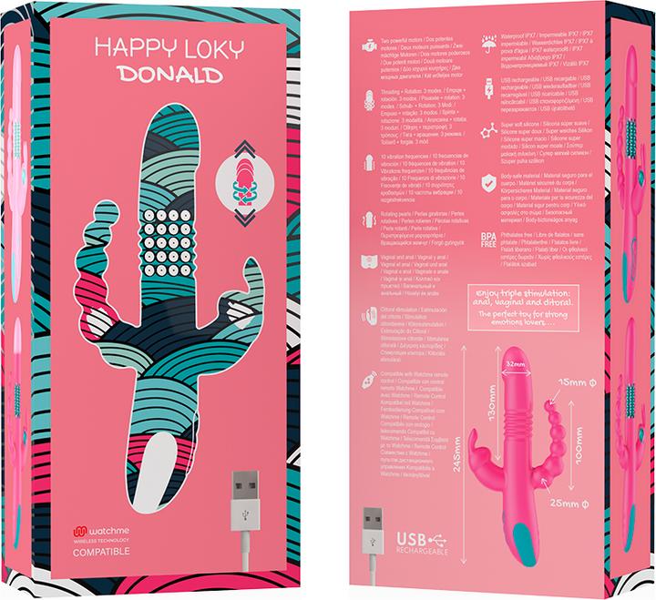 Image du produit Happy Loky Donald Triple Stimulation : Anale, G-Spot & Clitoridienne Watchme Technologie Sans Fil Compa