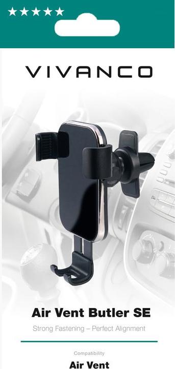 Produktbild Vivanco Smartphone KFZ Halterung BUTLER SE, Lueftungs- gitter, selbsthaltend, schwarz