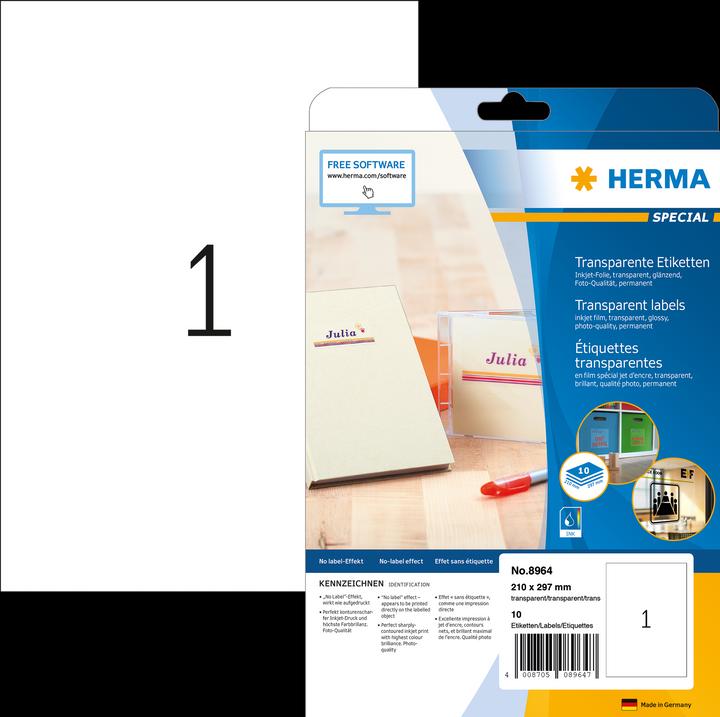 Actual product image Herma Transparent inkjet labels A4