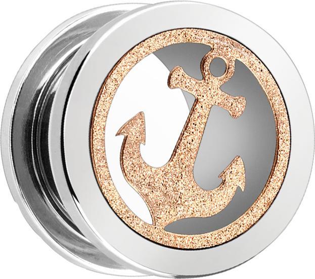Produktbild Star Piercing Flesh Tunnel silber mit rosegoldenem Glitter Anker (ohne Messing, Chirurgenstahl 316L)