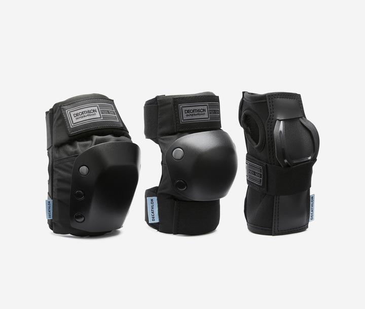 Actual product image Decathlon Set Of 3 Kids' Skateboard Protectors Pad500 - Black (XS, Knee pad, Unique specimen)