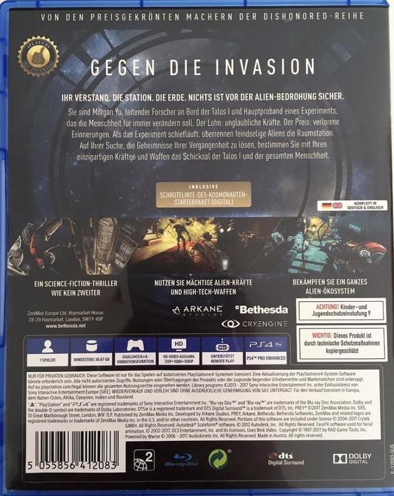 Actual product image Sony Prey PlayStation 4, 100% Uncut, PS4, EN version (PS4, DE)
