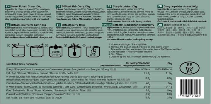 Valori nutrizionali e ingredienti Tactical Foodpack Curry di patate dolci (100 g)
