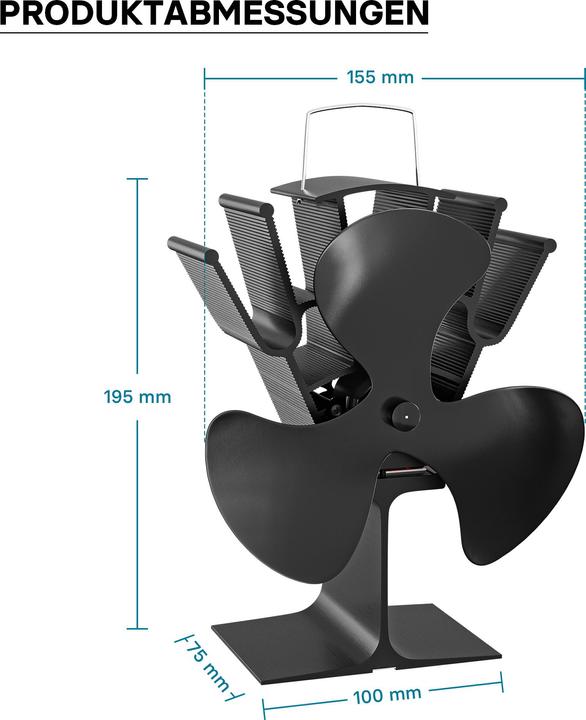 Produktbild Wiltec Kaminofen Ventilator 3 Flügel stromlos Kaminventilator Ofenventilator