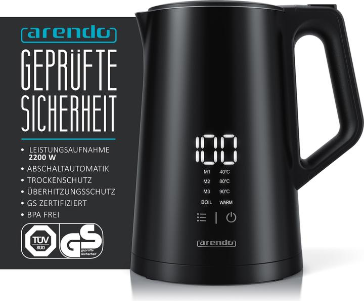Actual product image Arendo Kettle, stainless steel Kettle with display and temperature selection AESTHET 1,5L (1.50 l)