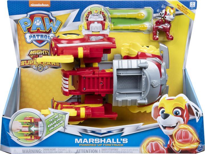 Actual product image Spin Master PAW Patrol Mighty Pups Super Paws - Marshall's Transformable Powered Up Vehicle with Figure