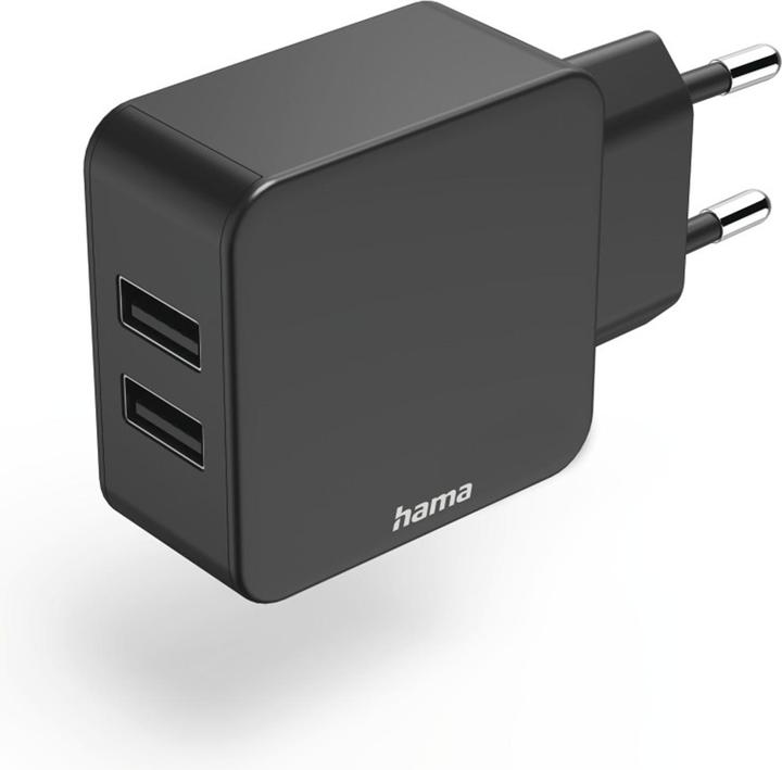 Hama Ladegerät, 2x USB-A, 12W, Schwarz (12 W)