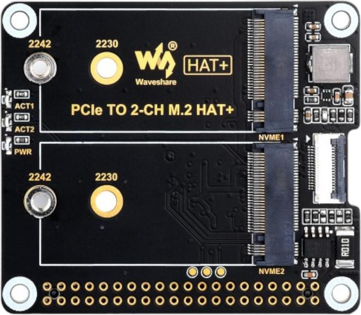 Image du produit WaveShare Adaptateur PCIe vers M.2 HAT+ double SSD pour Raspberry Pi 5