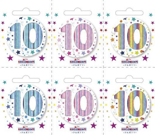 Kaleidoscope gestreift AnsteckerSet 10. Geburtstag 6erPack