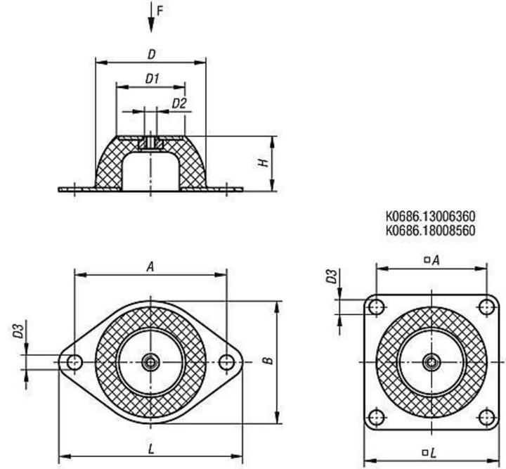 Actual product image Kipp Cap element, K0686, steel, type H2, 60° Shore A