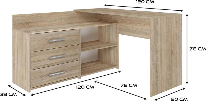 Actual product image Topeshop Biurko narożne + komoda DANY 120x50xH76 sonoma (50 x 120 x 76 cm)