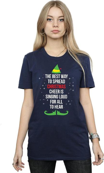 Actual product image Elf Womens/Ladies Christmas Cheer Text Cotton Boyfriend T-Shirt (L)