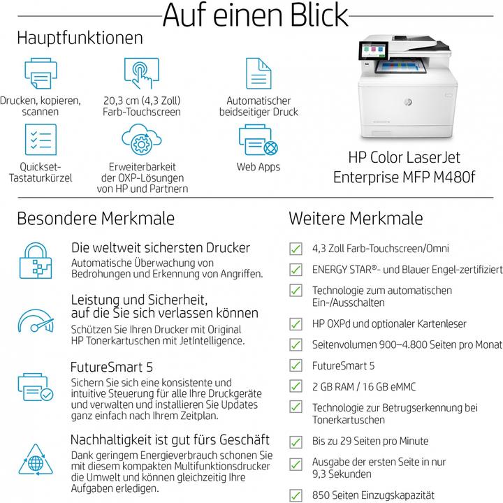 Productafbeelding HP Kleuren LaserJet Enterprise MFP M480f (Laser, Kleur)