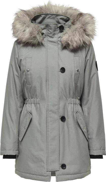 Only Kapuze mit abnehmbarem Kunstfell-Rand Gerippte Ärmelbündchen Parka Langer Parka