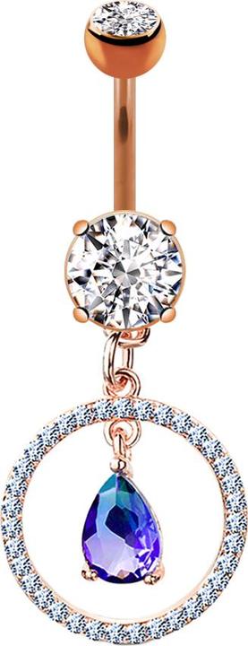 Actual product image Star Piercing Banana rose gold with pendant circle with crystals and crystal drops (Surgical steel 316L, Brass)