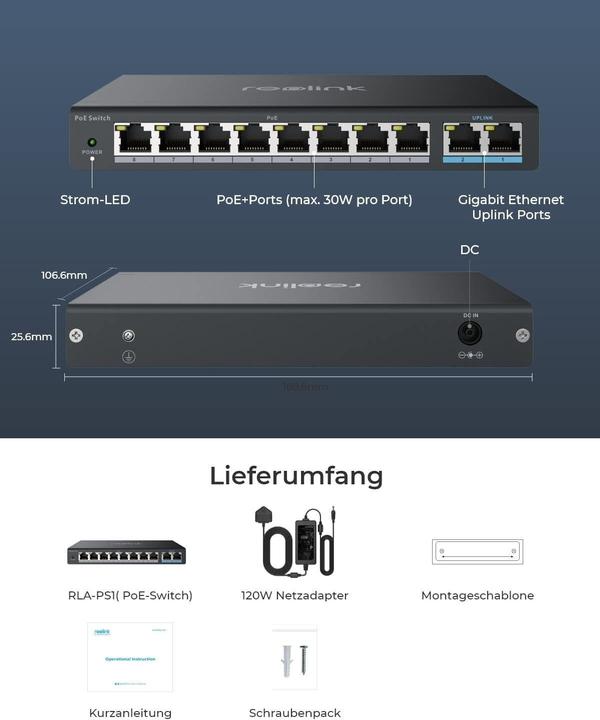 Actual product image Reolink RLA-PS1 (802.3af (PoE), 802.3at (PoE+), 120 W)
