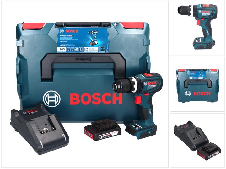 1x Bosch GAL 18V-40 Ladegerät, 1x Bosch L-Boxx 136, 1x Bosch GBA 18 V 2 Ah Akku, 1x Bosch GSB 18V-90 C Professional Akku Schlagbohrschrauber, 1x L-BOXX-Einlage für Gerät