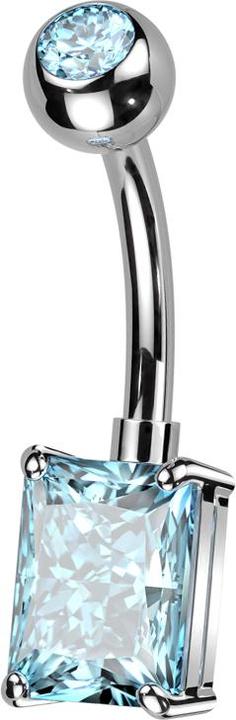 Immagine prodotto Star Piercing Banana d'argento con sfera di cristallo d'argento e grande cristallo rettangolare d'argento. (Ottone, Titanio G23)
