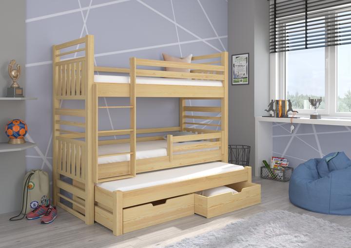 Actual product image ADRK Furniture Triple Bunk Bed with Mattresses HIPPO 180x80 (180 x 80 cm)